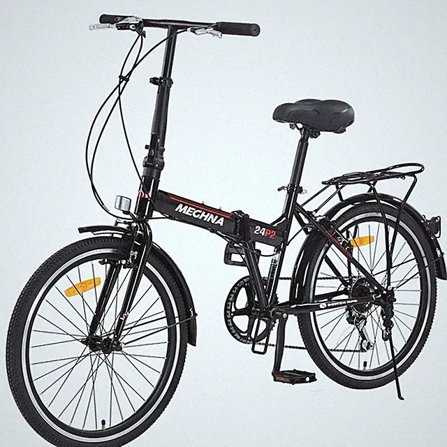 24" Folding City Bike Steel Frame 7 Speed Folding Bike for Adult,Black