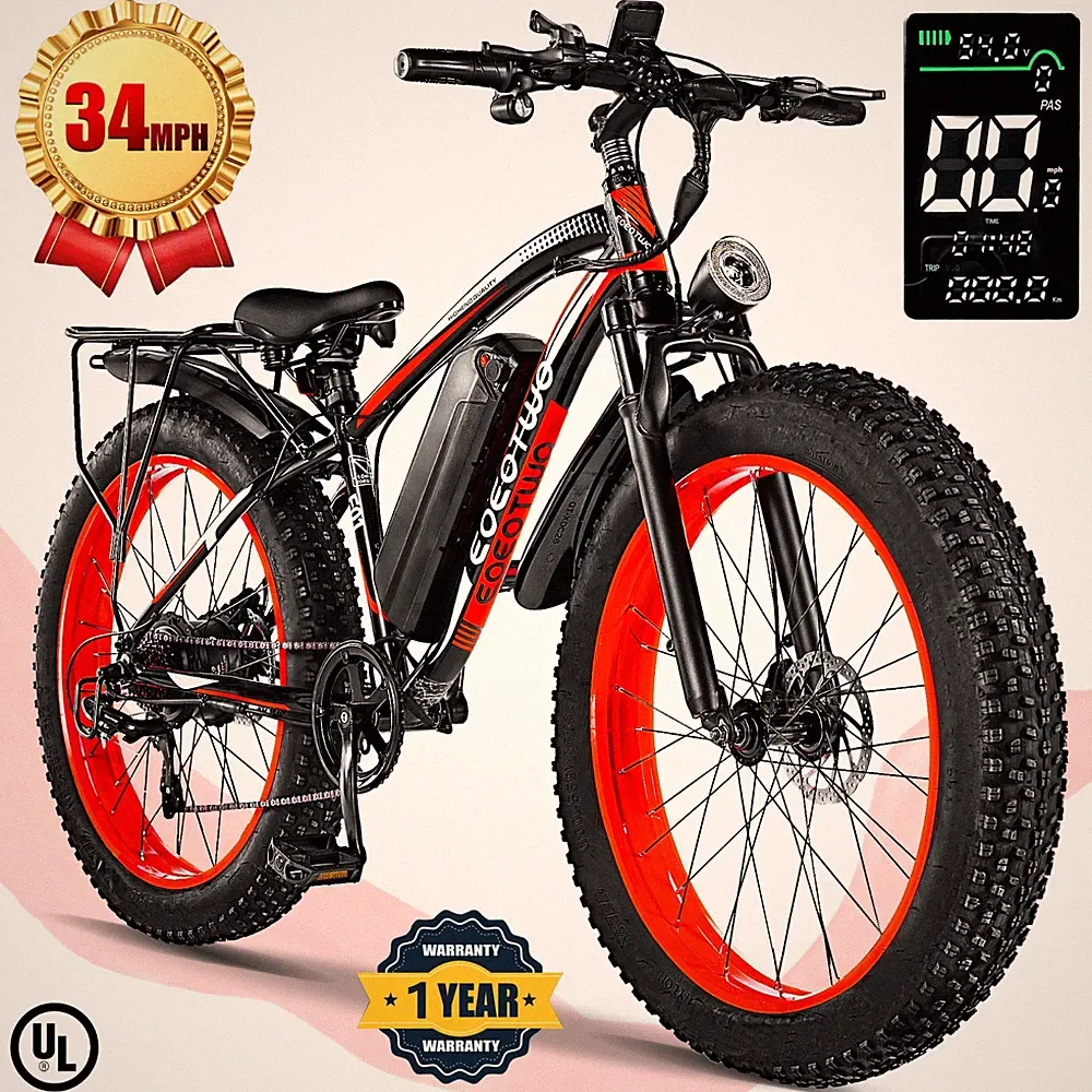 26" Fat Tire Electric Bikes for Adults 1500W 34MPH 60Miles Fast Mountain E-bike