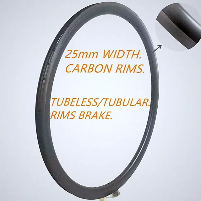 700C Road Bike Carbon Rims V Brake Tubeless Tubular 25mm Width 30-60mm Depth