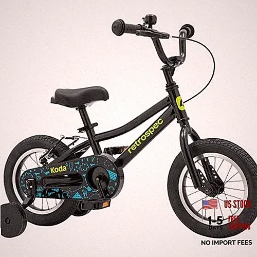 Koda Plus Kids Bike for Boys & Girls Ages 2-3 Years - 12" Black Neon 12 Inch