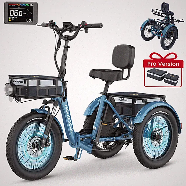 MOONCOOL Pro Folding Fat Tire Electric Tricycle for Adults 1500w 16MPH 48V 20AH