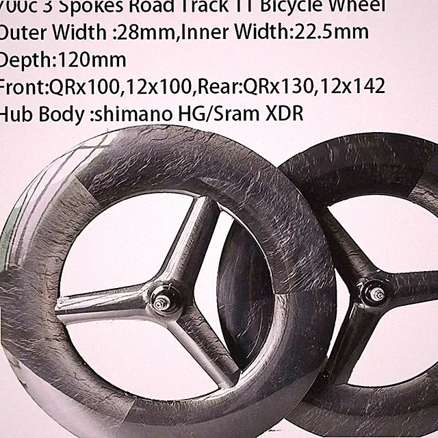 Road Track TT Bicycle Carbon Wheel 28*120mm 700C 3 Spokes Disc V Brake Wheel